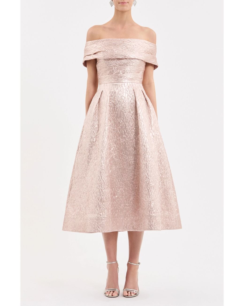 Rebecca Vallance Pink Opaline Off The Shoulder Midi Dress