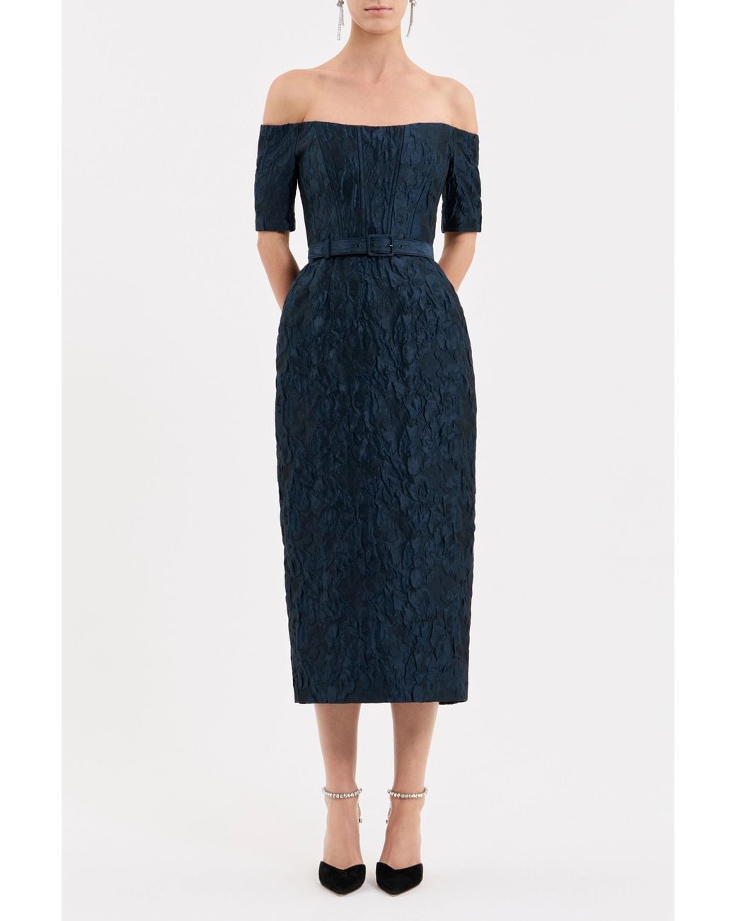 Rebecca Vallance Blue Cascades Midi Dress