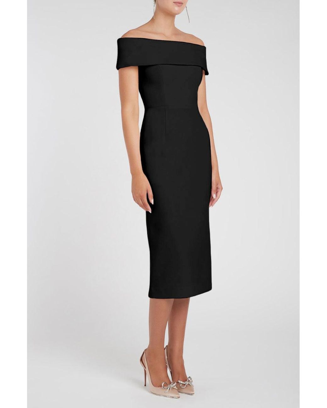 Rebecca Vallance Black Amore Off Shoulder Midi Dress