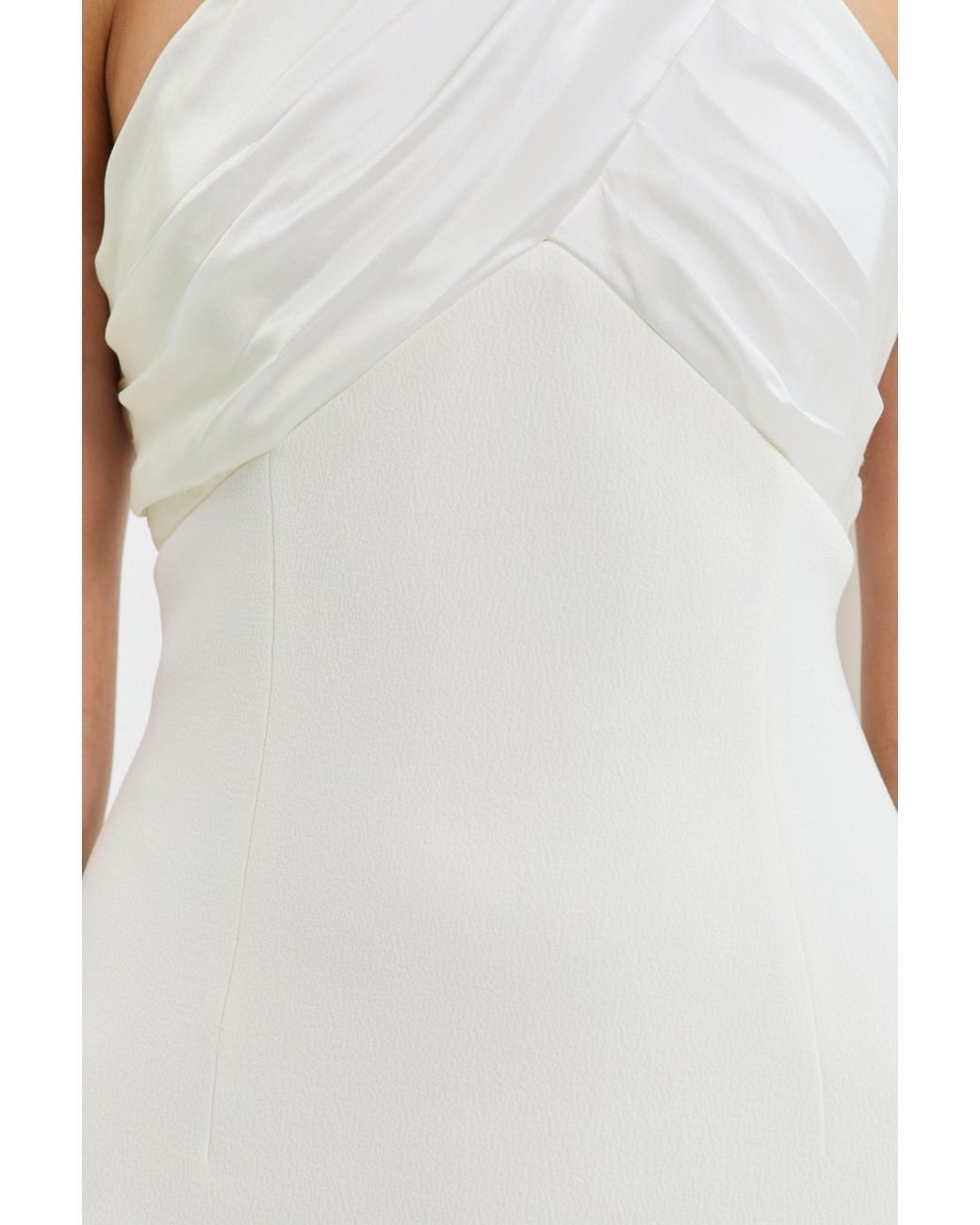 Rebecca Vallance White Atlas Halter Tie Midi Dress
