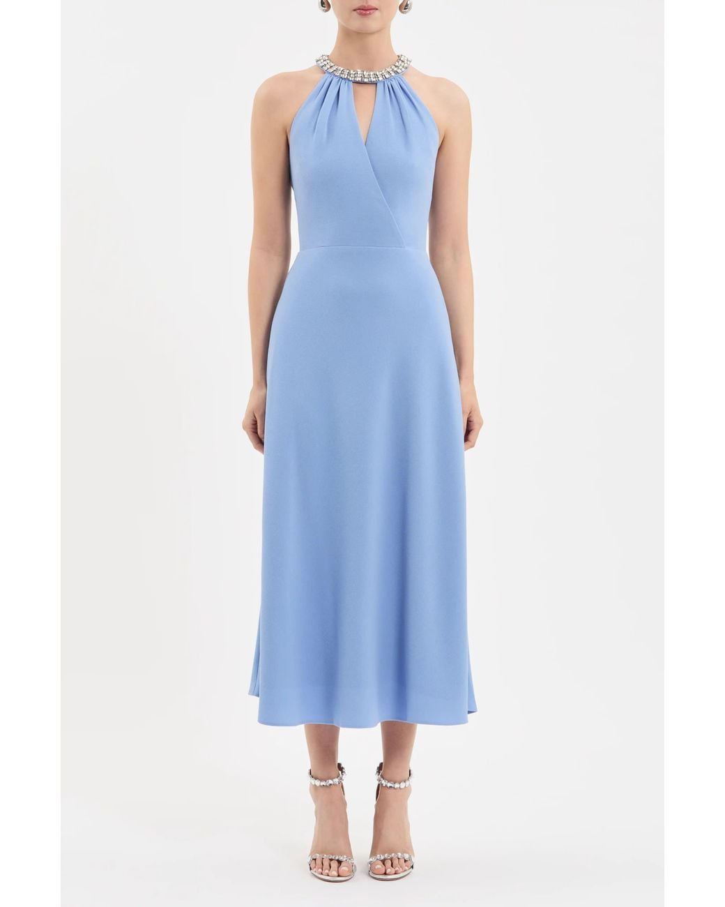 Rebecca Vallance Blue Gimlet Halter Midi Dress