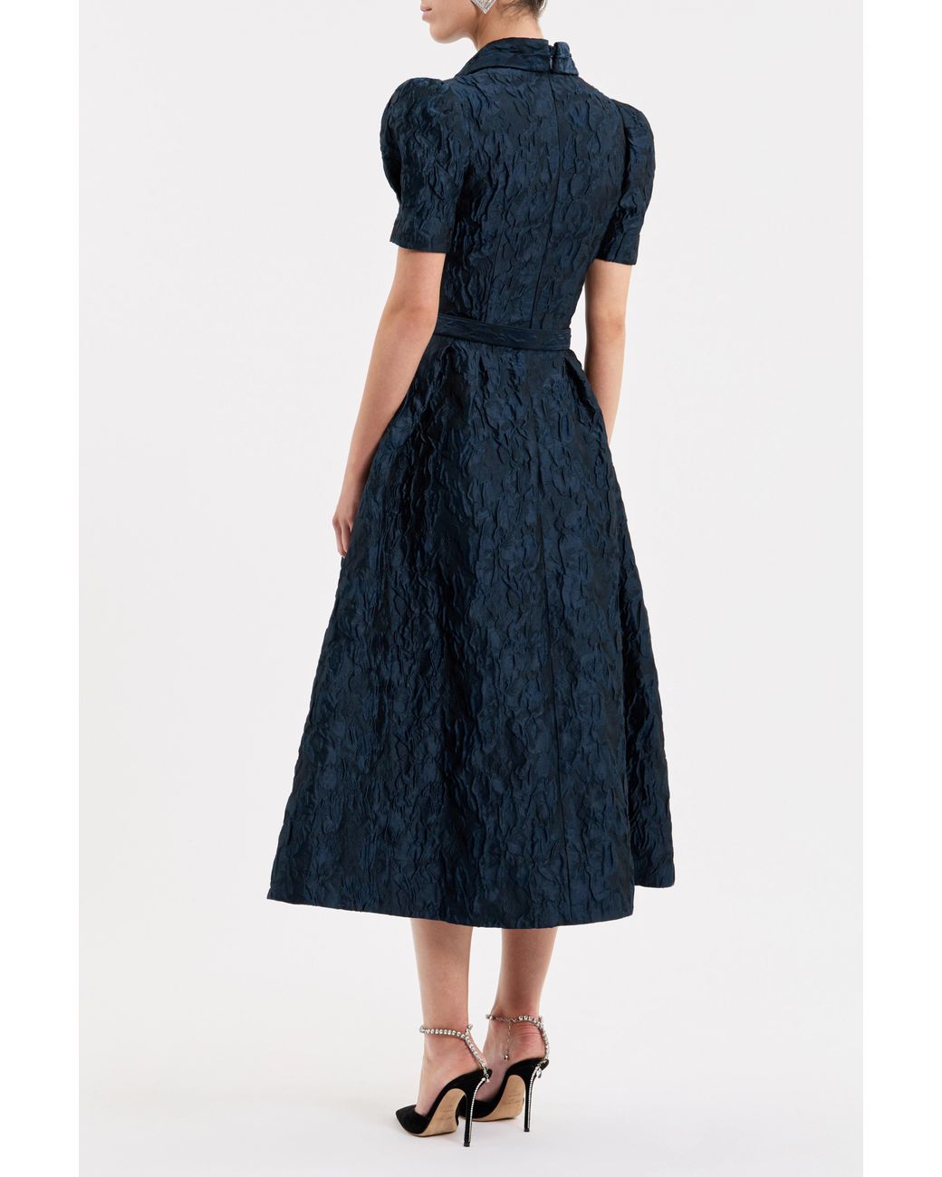 Rebecca Vallance Blue Cascades Short Sleeve Midi Dress