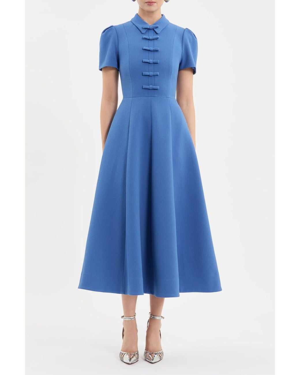 Rebecca Vallance Blue Preston Short Sleeve Midi Dress