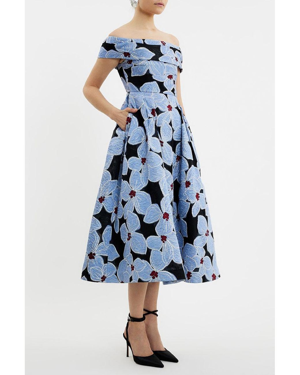 Rebecca Vallance White Georgina Off Shoulder Midi Dress