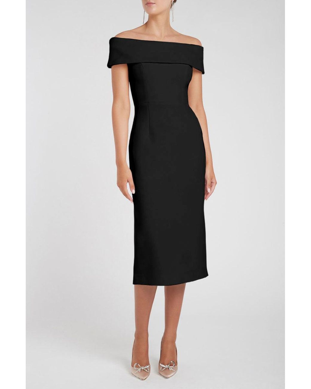 Rebecca Vallance Black Amore Off Shoulder Midi Dress