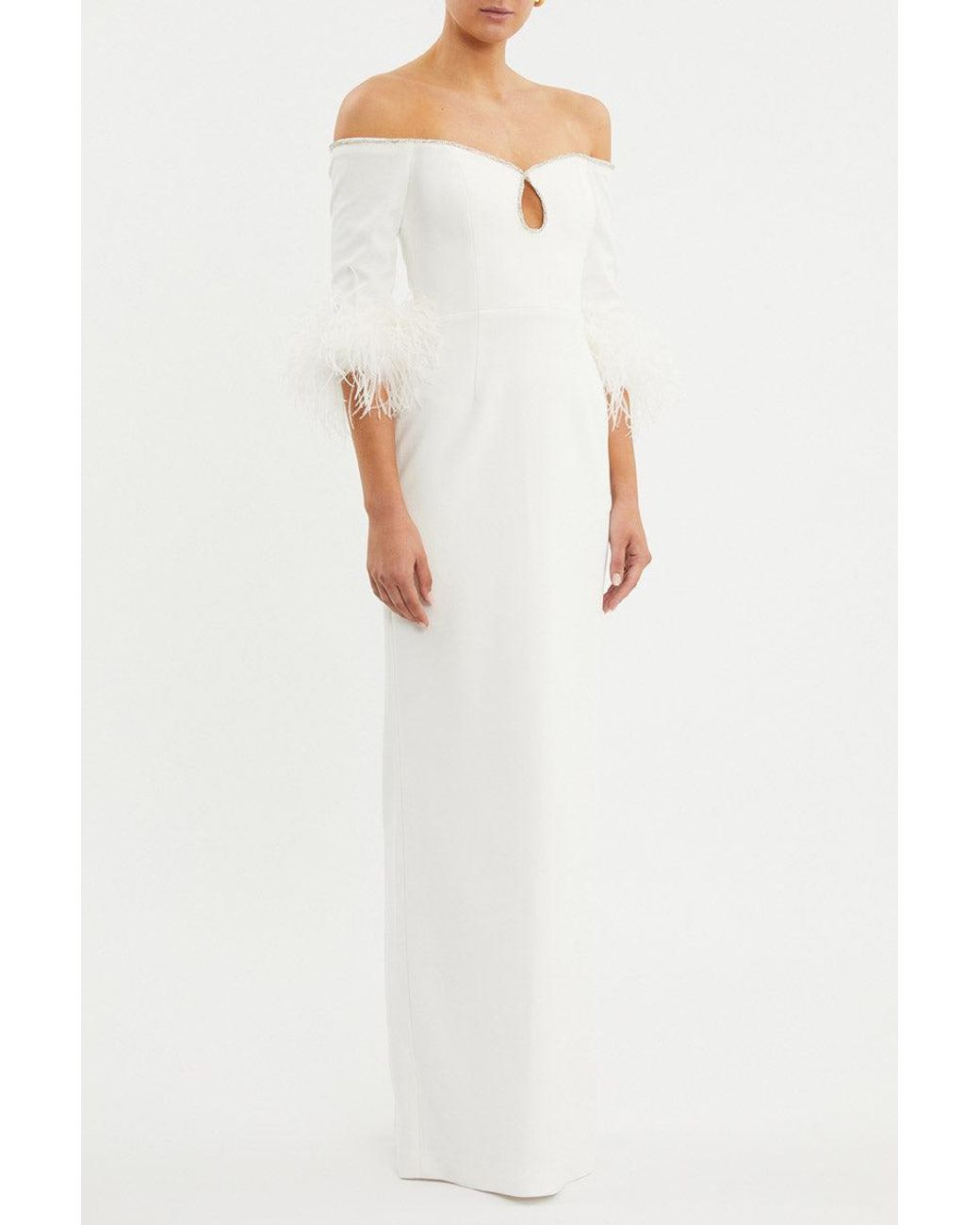Rebecca Vallance White Plume Keyhole Gown