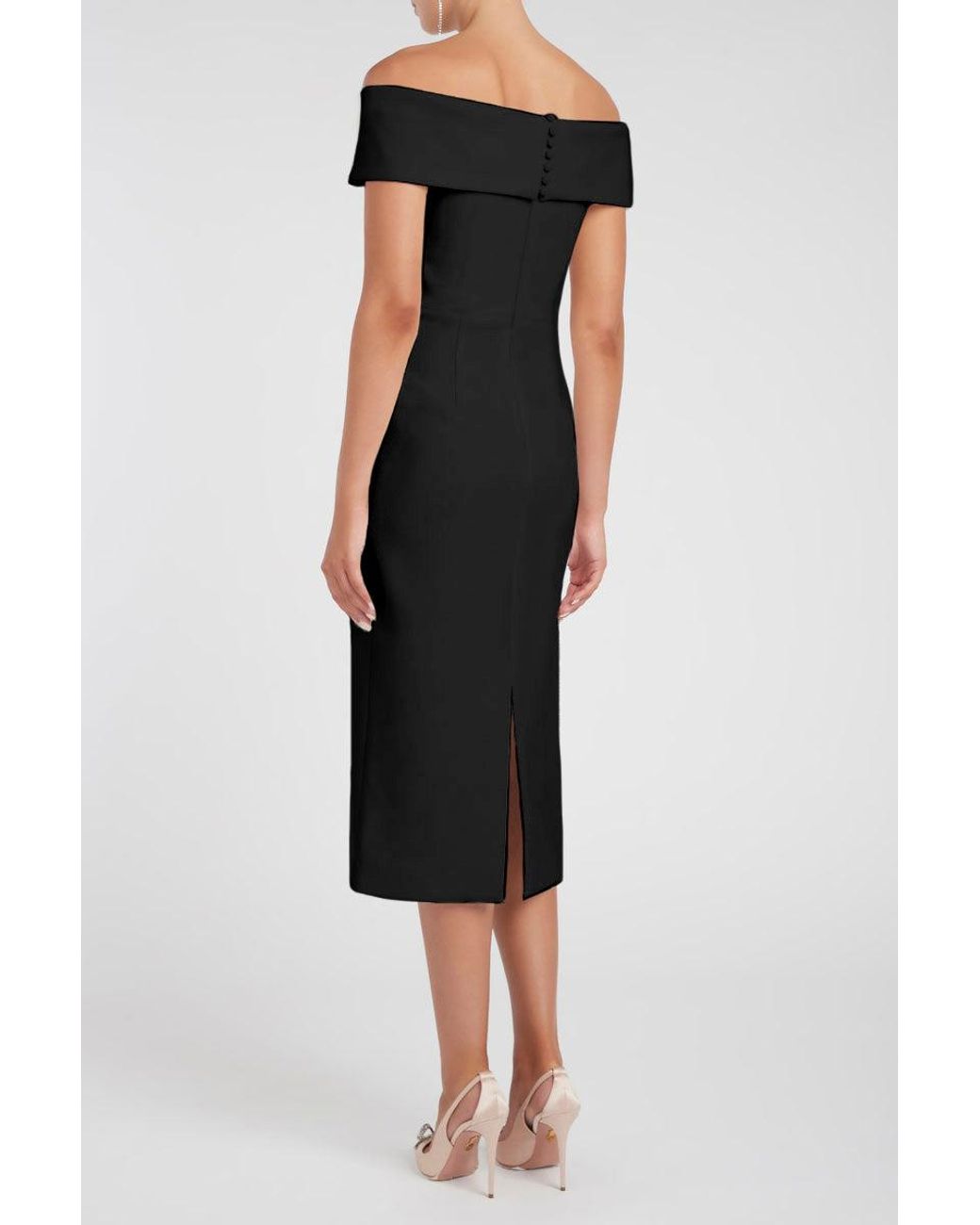 Rebecca Vallance Black Amore Off Shoulder Midi Dress