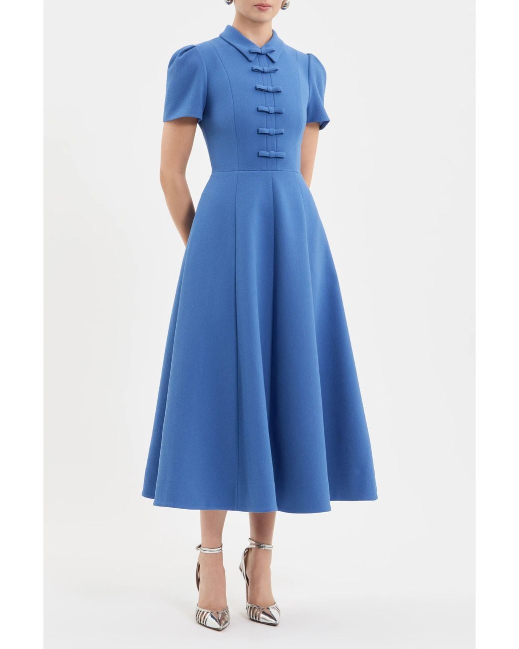 Rebecca Vallance Blue Preston Short Sleeve Midi Dress