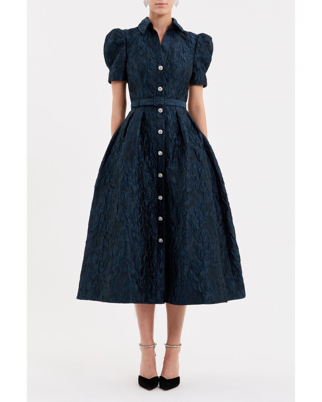 Rebecca Vallance Blue Cascades Short Sleeve Midi Dress