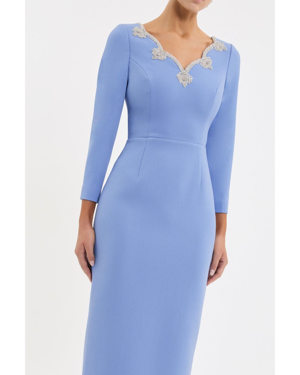 Rebecca Vallance Blue Harlynn Long Sleeve Midi Dress