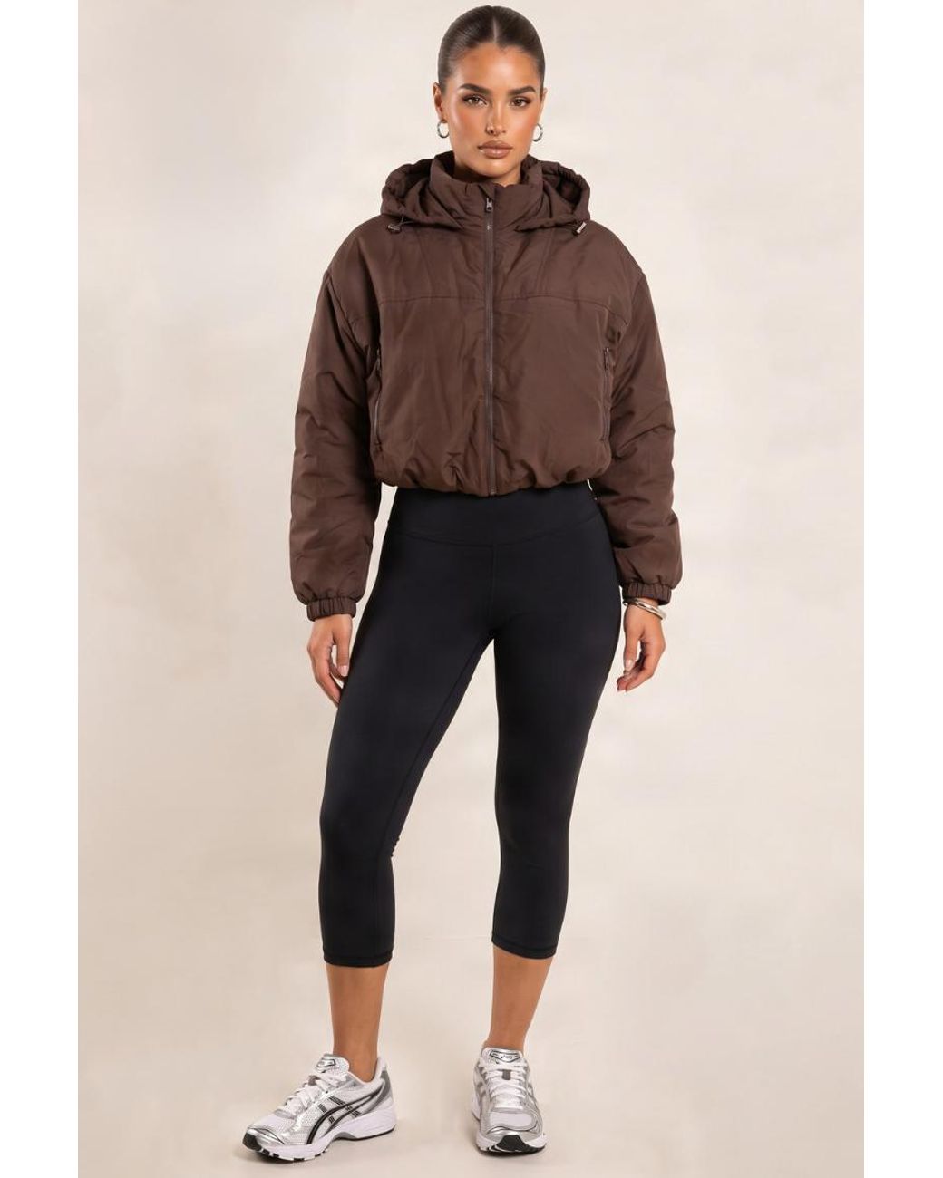 Rebellious Fashion Brown Hooded Toggle Cropped Puffer Jacket