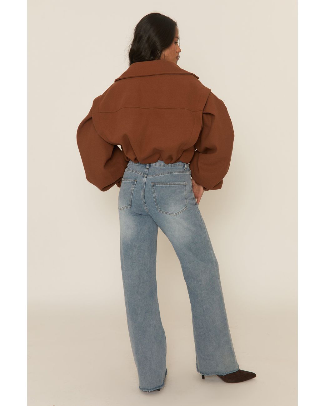 Rebellious Fashion Brown Wool Look Double Breasted Cropped Trench Coat