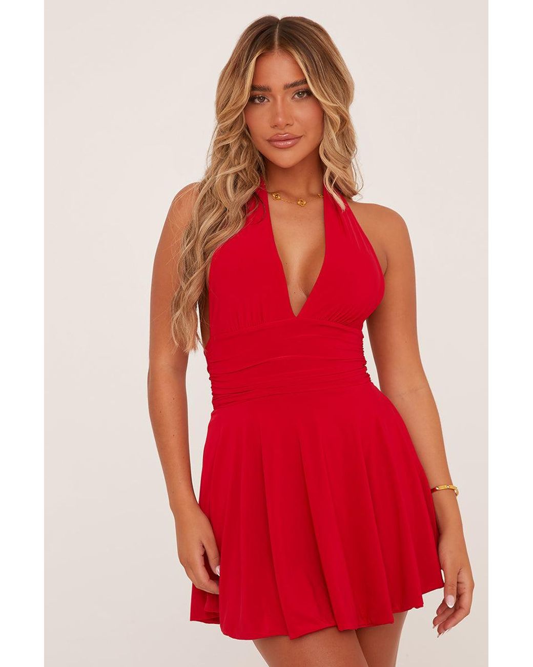 Plunge neck mini dress 2025
