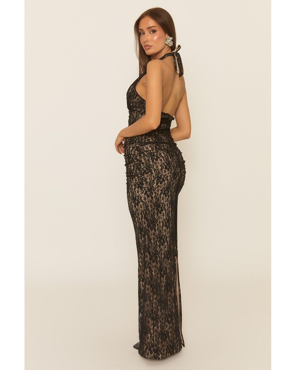 Rebellious Fashion Contrast Lining Lace Maxi Dress in Natural | Lyst UK