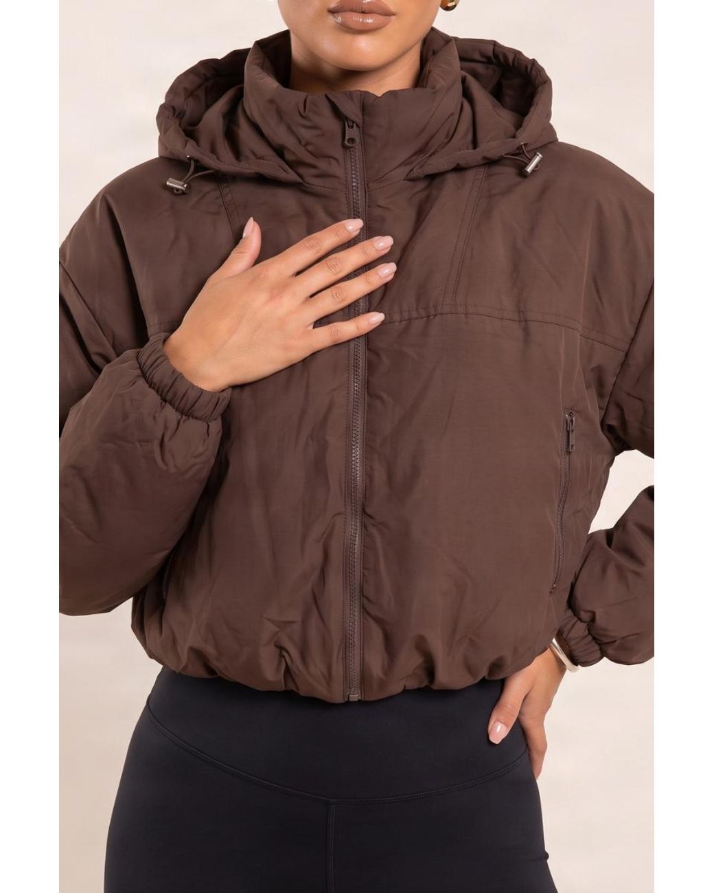 Rebellious Fashion Brown Hooded Toggle Cropped Puffer Jacket