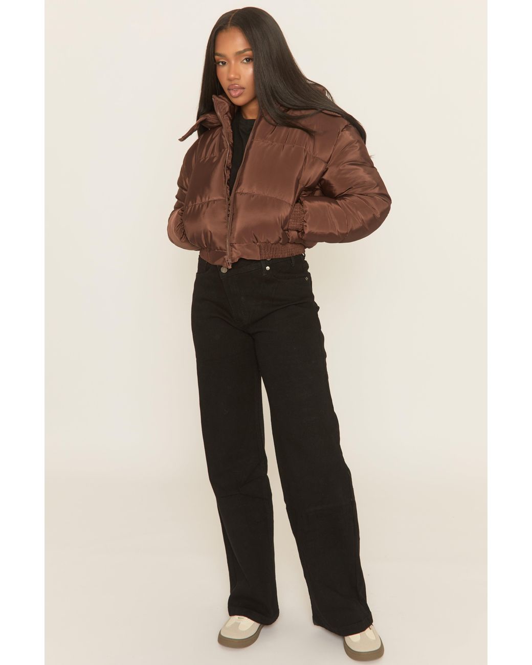 Rebellious Fashion Natural Hooded Zip Through Crop Puffer Jacket