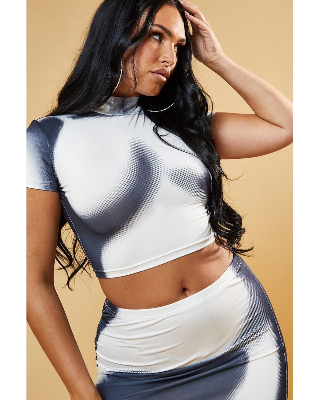 Rebellious Fashion Body Print Cropped Top Mini Skirt Co ord Set