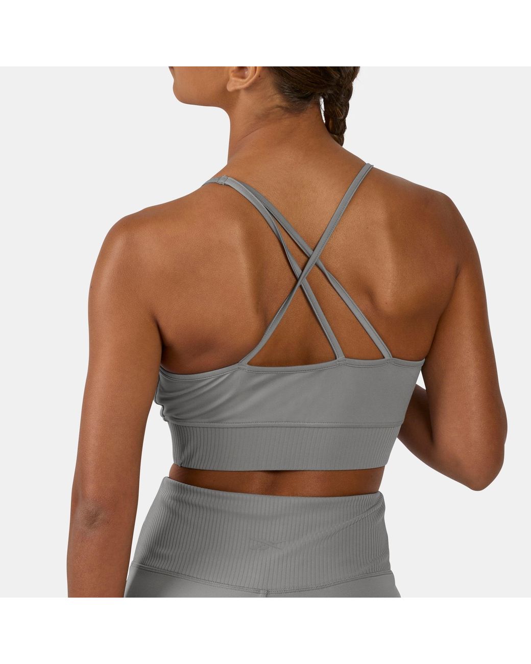Reebok Gray Lux Peached Strappy Sports Bra