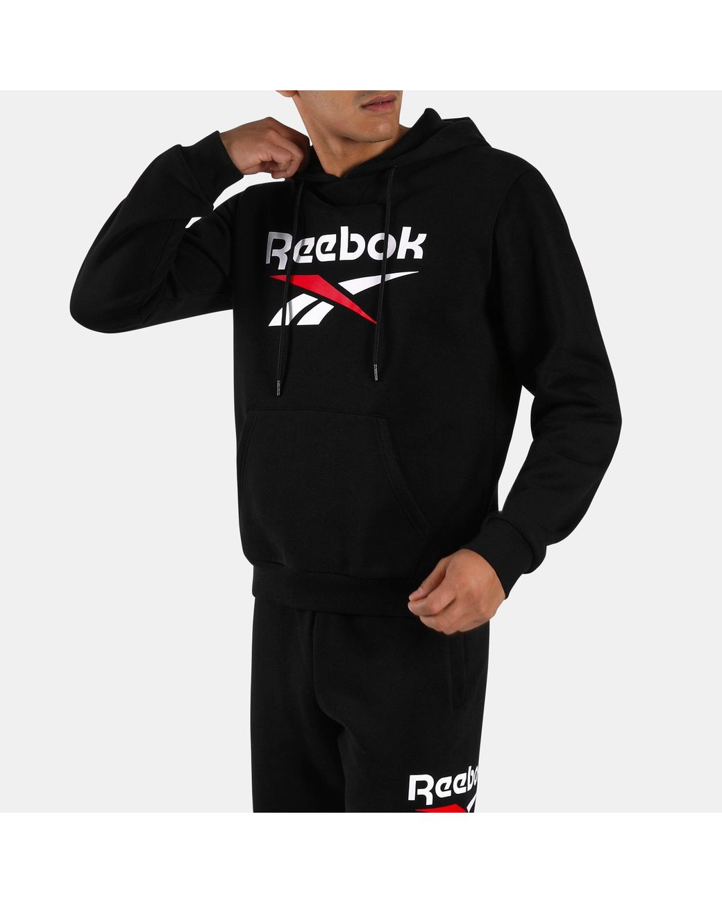 Reebok Black Id 2-Color Logo Fleece Hoodie for men