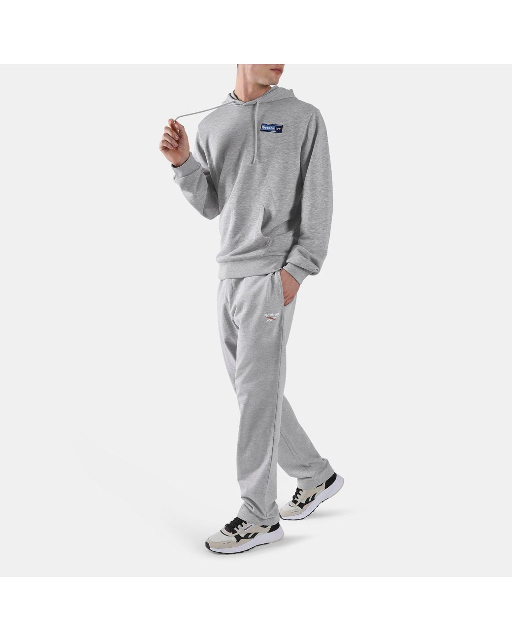 Reebok Gray Tri-Color Badge Hoodie for men