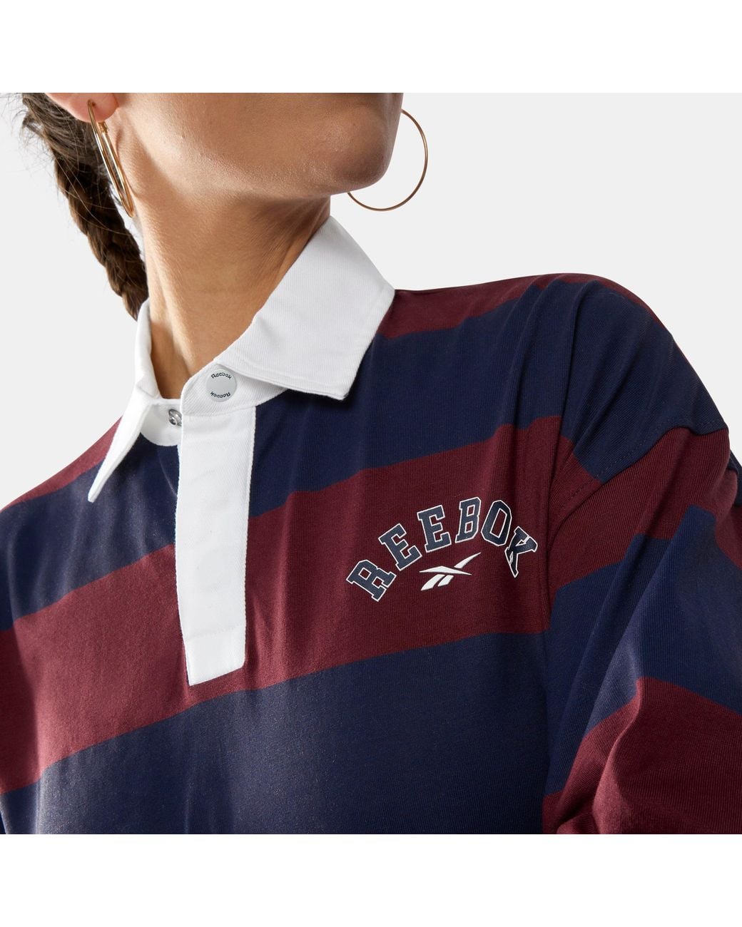 Reebok Blue Elevated Varsity Cropped Rugby T-Shirt