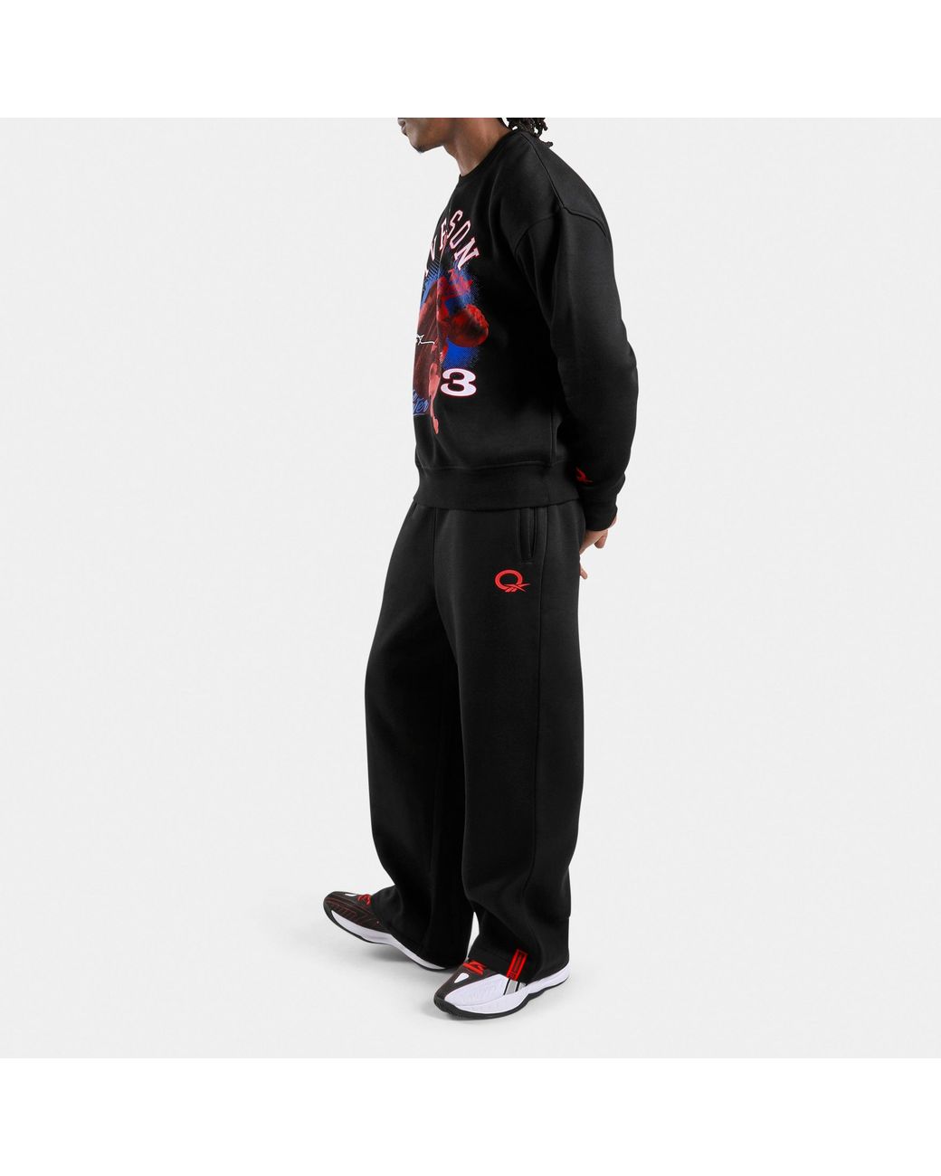 Reebok Black Allen Iverson Relaxed Open Hem Brushed Fleece Joggers