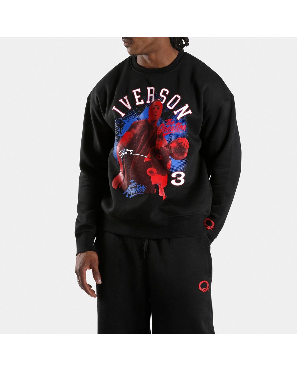 Reebok Black Allen Iverson Relaxed Brushed Fleece Graphic Sweatshirt