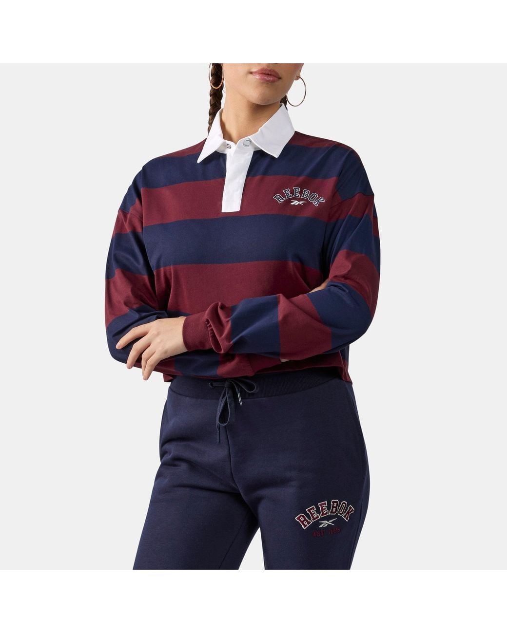 Reebok Blue Elevated Varsity Cropped Rugby T-Shirt