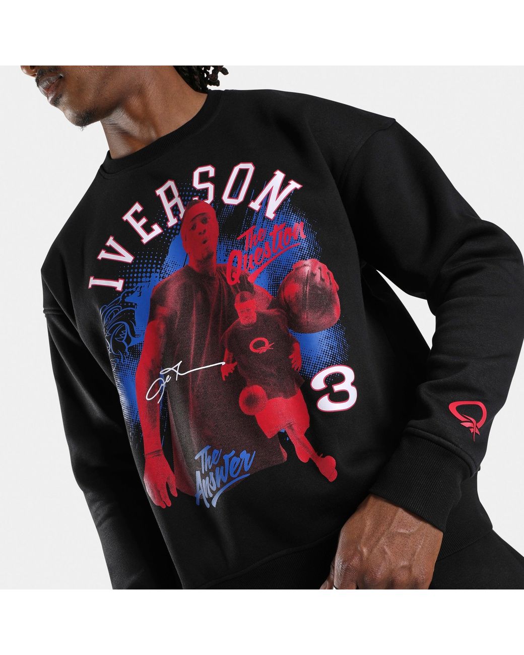 Reebok Black Allen Iverson Relaxed Brushed Fleece Graphic Sweatshirt