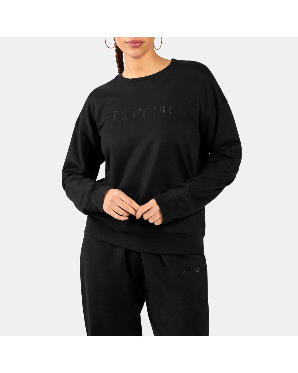 Reebok Black Studded Logo Crew Sweatshirt