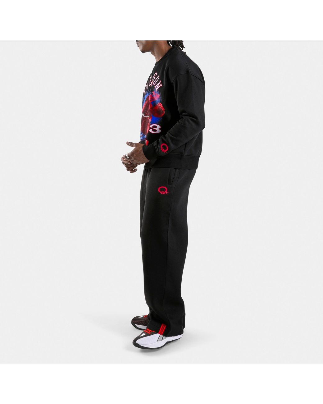 Reebok Black Allen Iverson Relaxed Brushed Fleece Graphic Sweatshirt