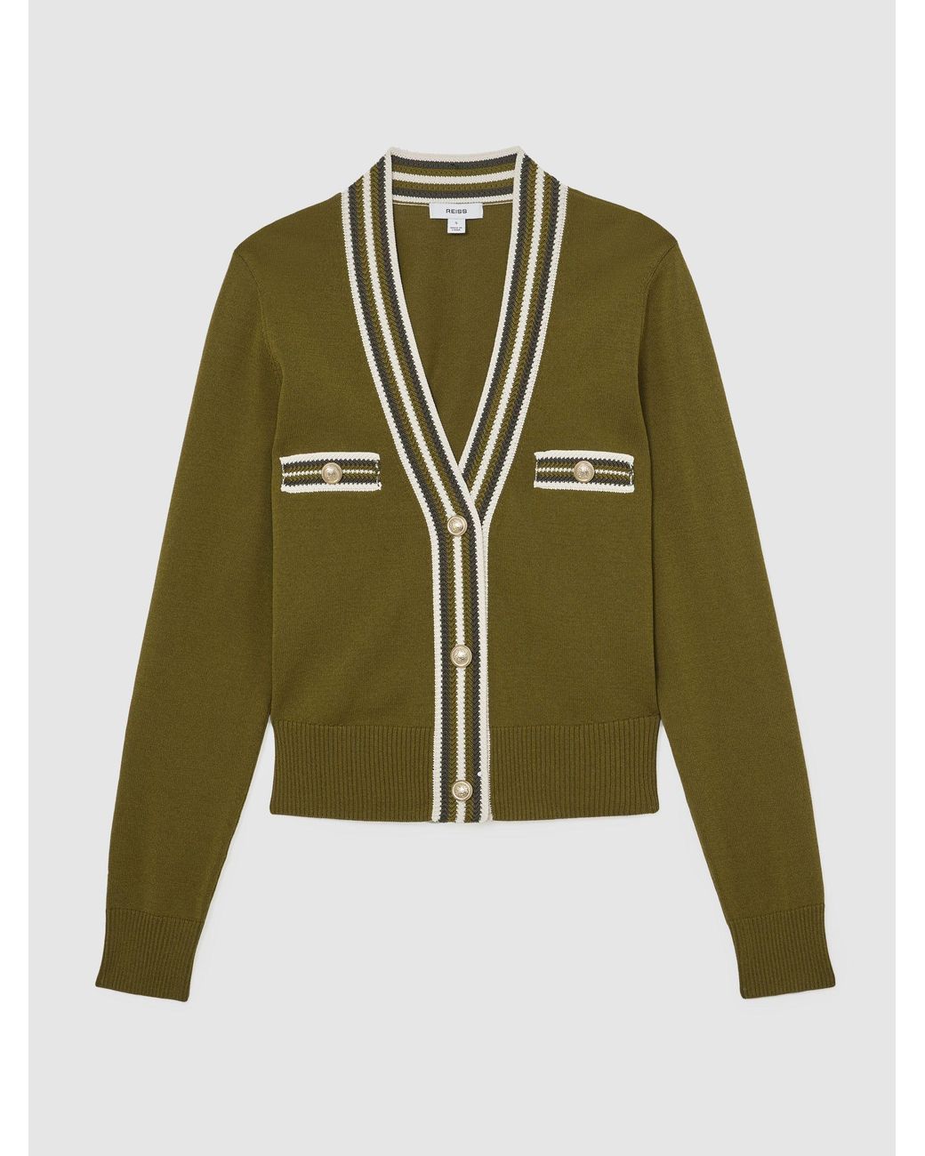 Reiss White Tipped Button-Through Cardigan