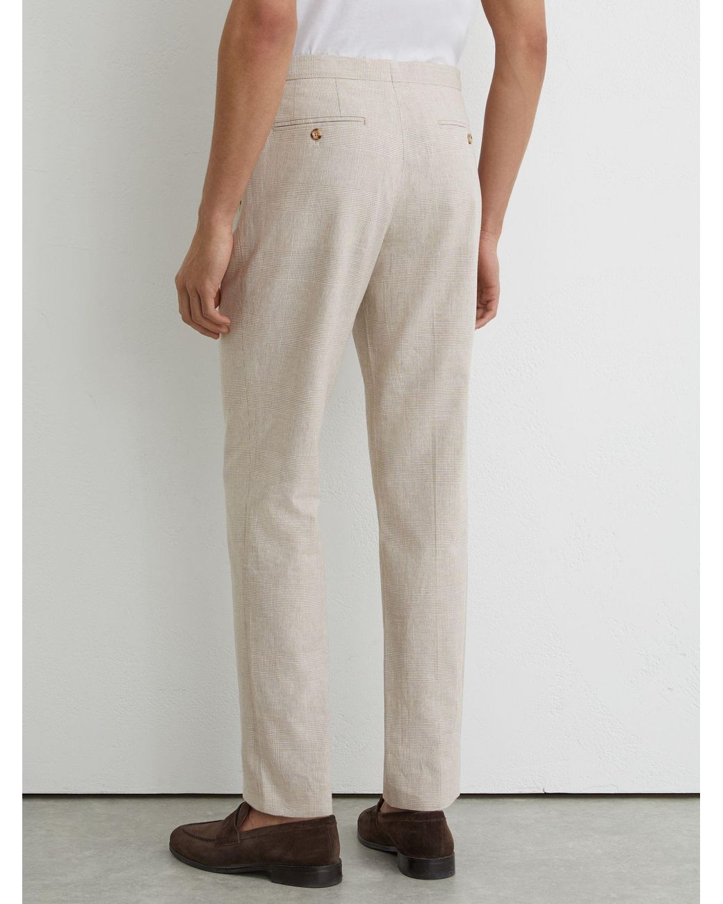 Reiss Natural Linen-Cotton Check Tailored-Fit Trousers for men