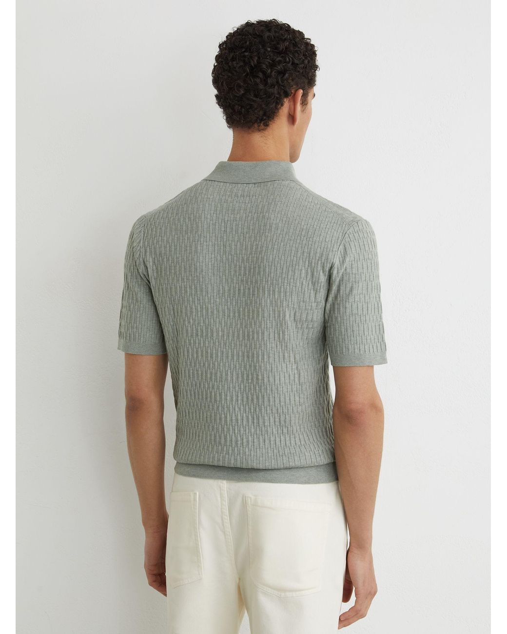 Reiss Multicolor Textured-Knit Half-Button Polo Shirt for men