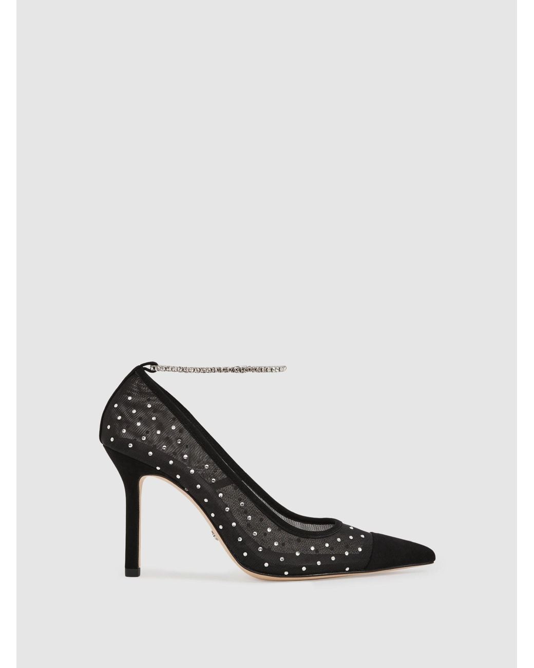 PAIGE White Black Crystal-embellished Mesh Court Shoes