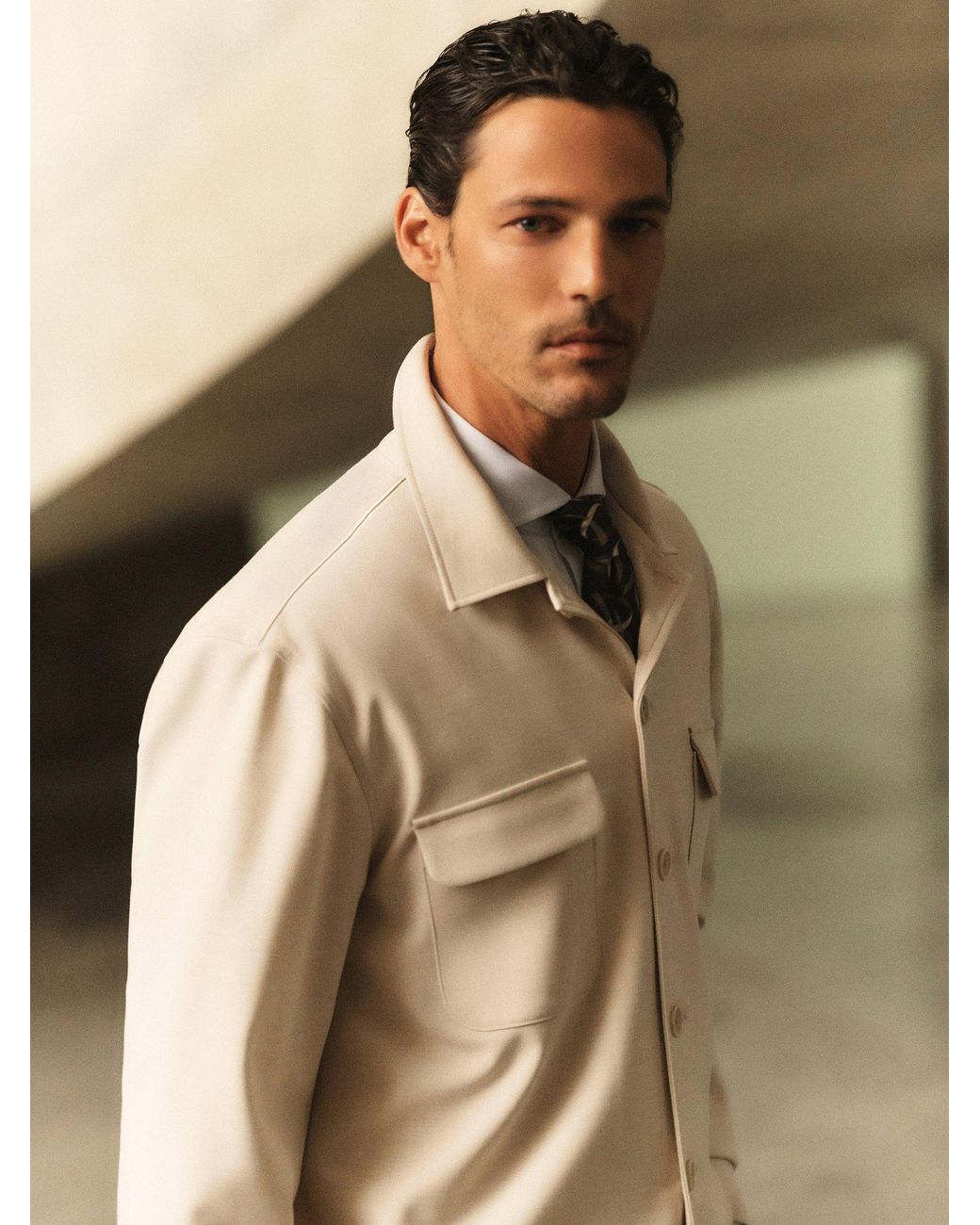 Reiss Natural Twin-Pocket Button-Through Overshirt for men
