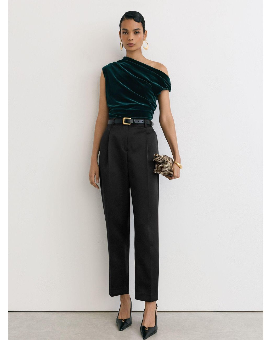 Reiss Black Velvet Off-Shoulder Top