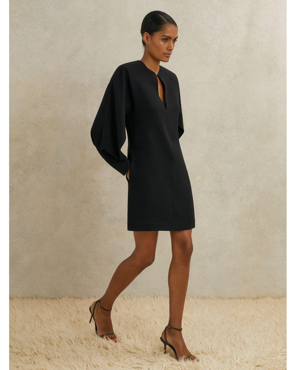 Reiss Crepe Sheer-Back Mini Dress in Black