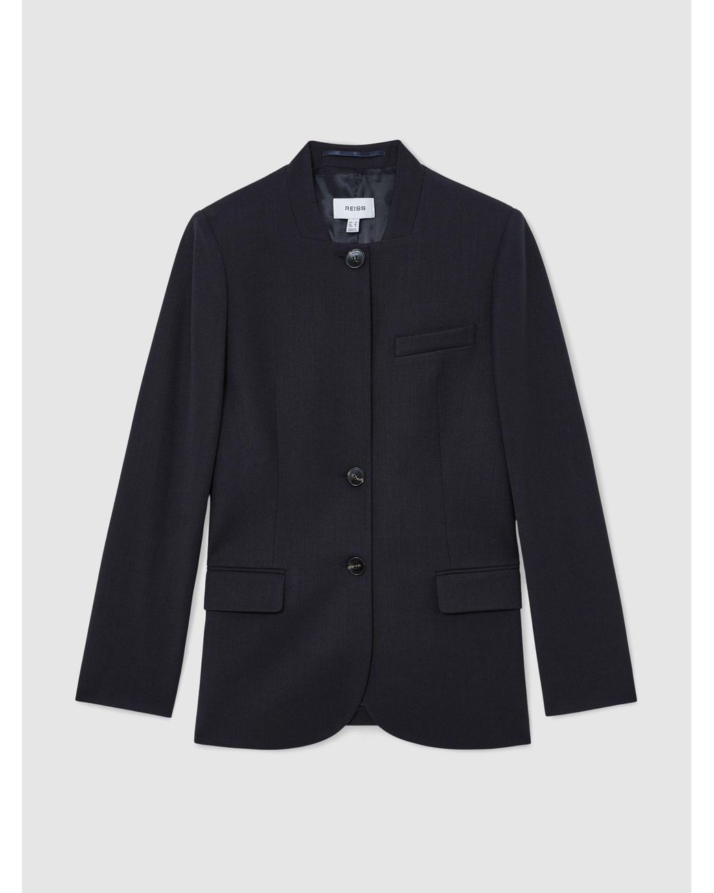 Reiss Black Wool-Blend Collarless Blazer