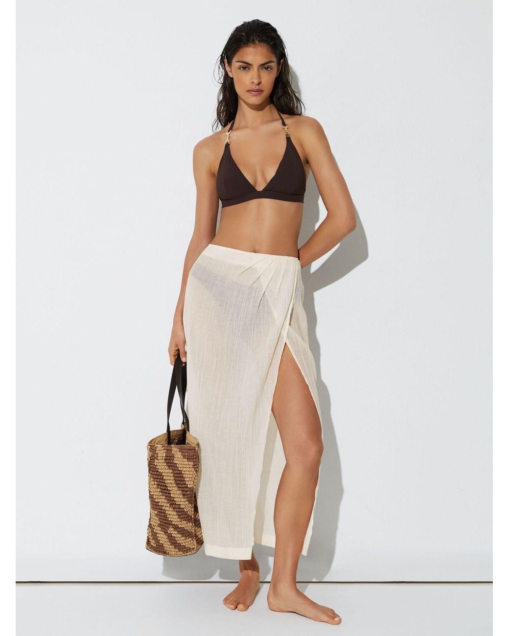 Reiss White Cotton-Blend Gauze Wrap Beach Skirt