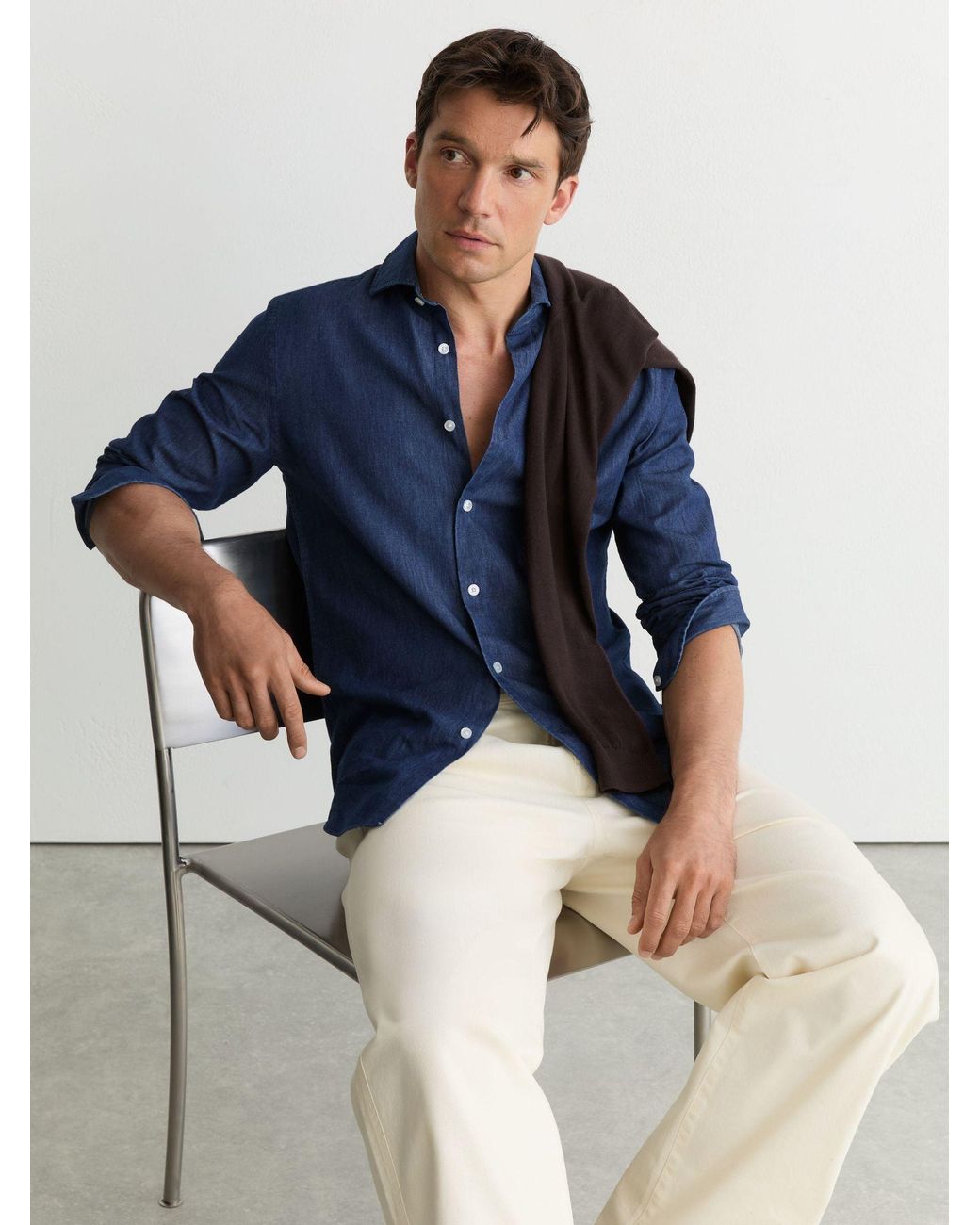 Reiss Blue Chambray Long-Sleeve Slim-Fit Shirt for men