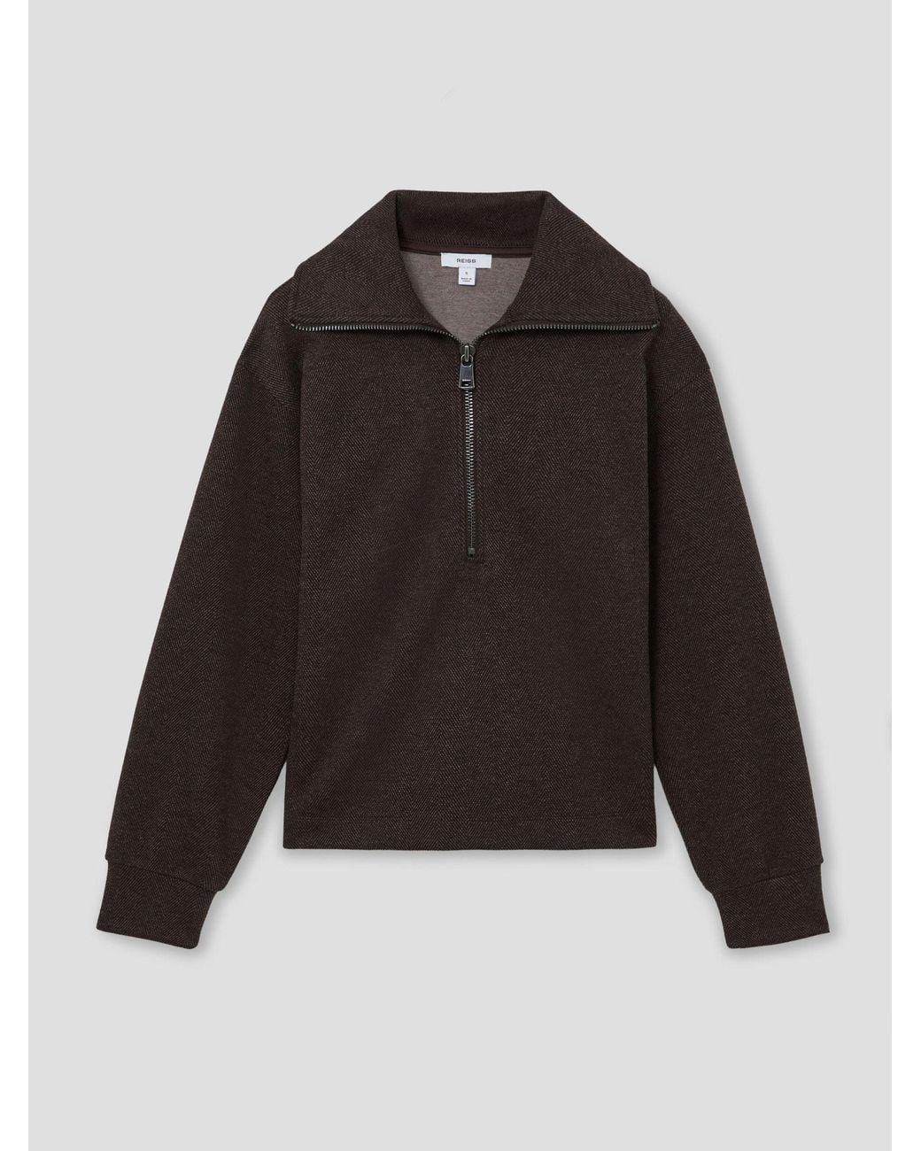 Reiss Black Herringbone Half-Zip Sweatshirt