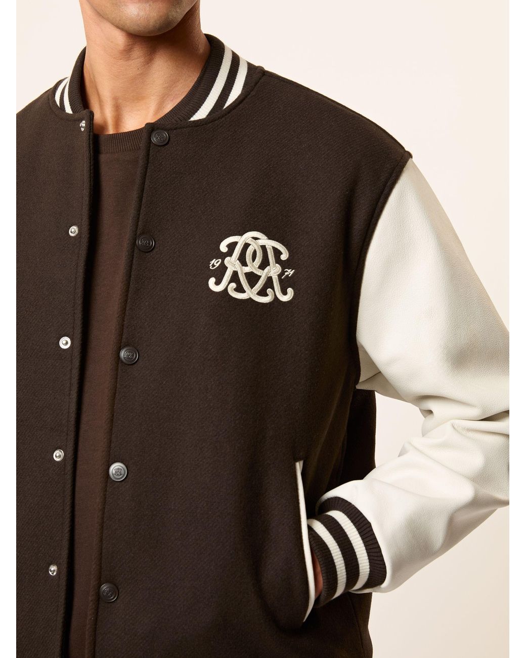 Reiss Natural Monogram Relaxed Varsity Jacket for men