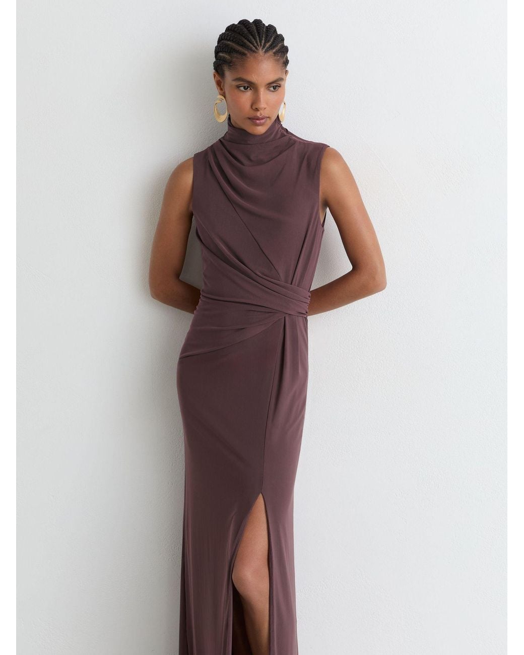 Reiss Multicolor Petite Draped-Detail Sleeveless Maxi Dress