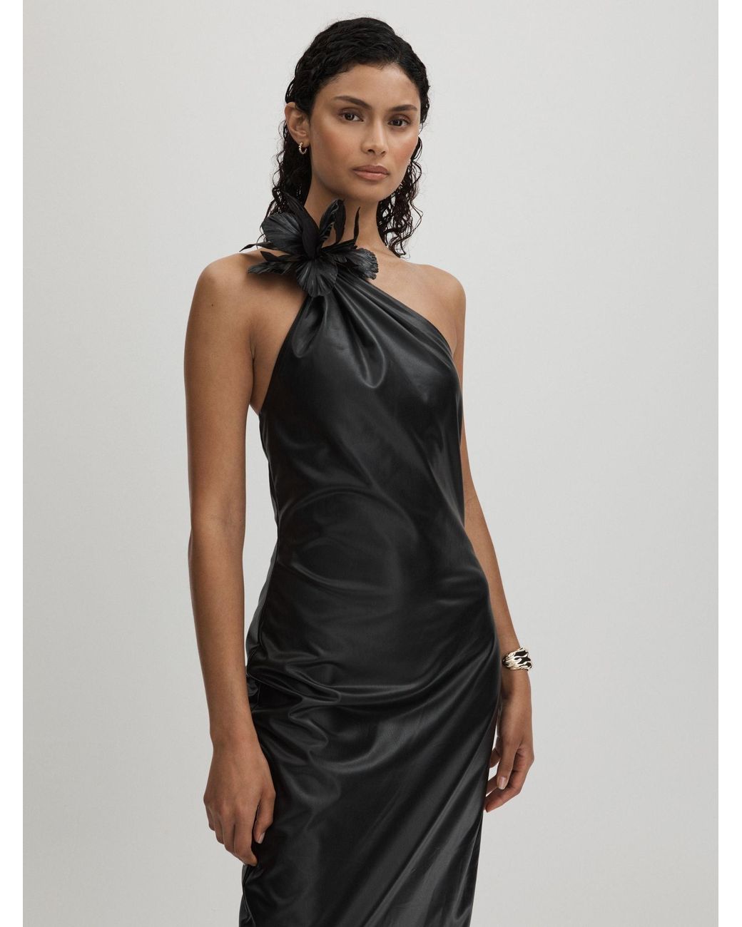 Halston Ruffle One-Shoulder Maxi Dress in Black | Lyst