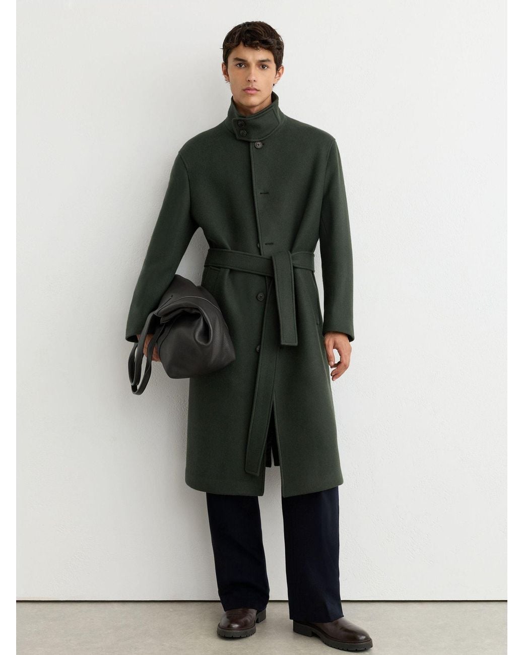 Reiss Multicolor Wool-Blend Belted Funnel-Neck Overcoat for men
