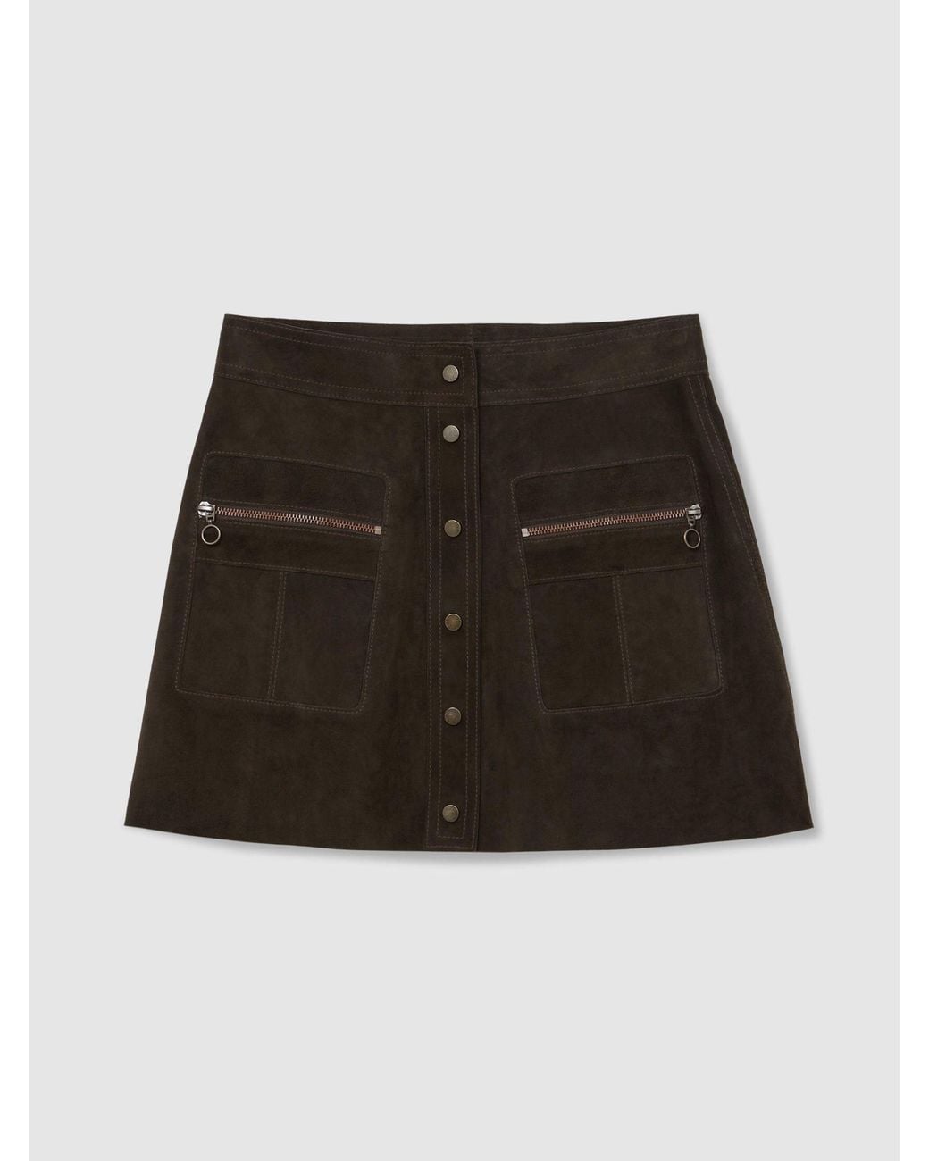 Reiss Black Suede Zip-Pocket Mini Skirt
