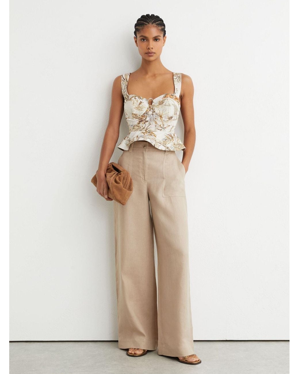 Reiss Natural Cotton Safari Print Bustier Top