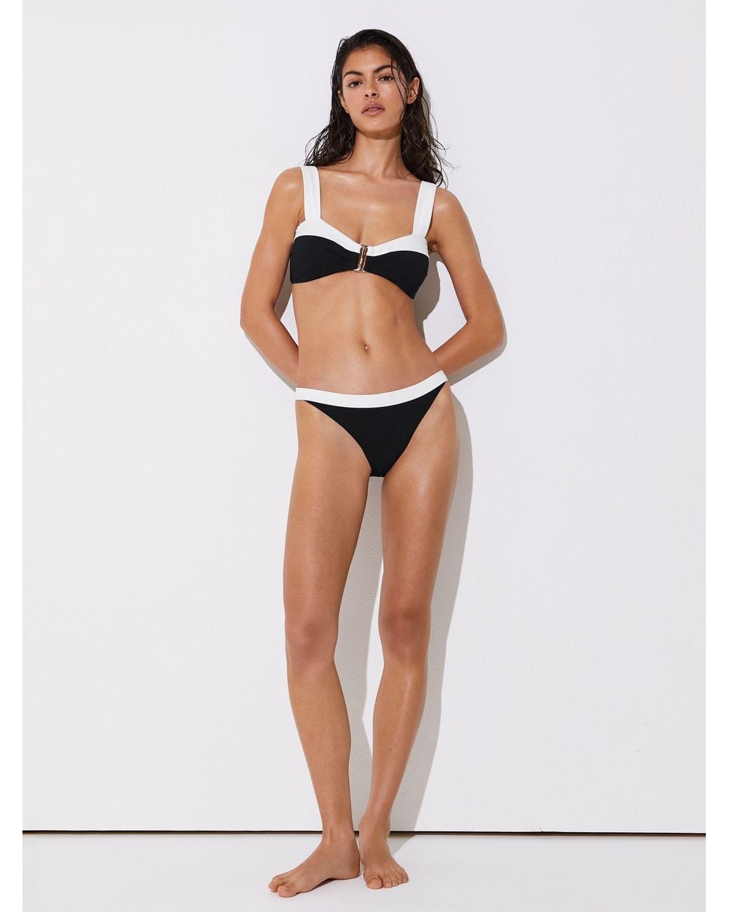 Reiss White Abby - Black/ivory Colour-block Bikini Bottoms, Us 6