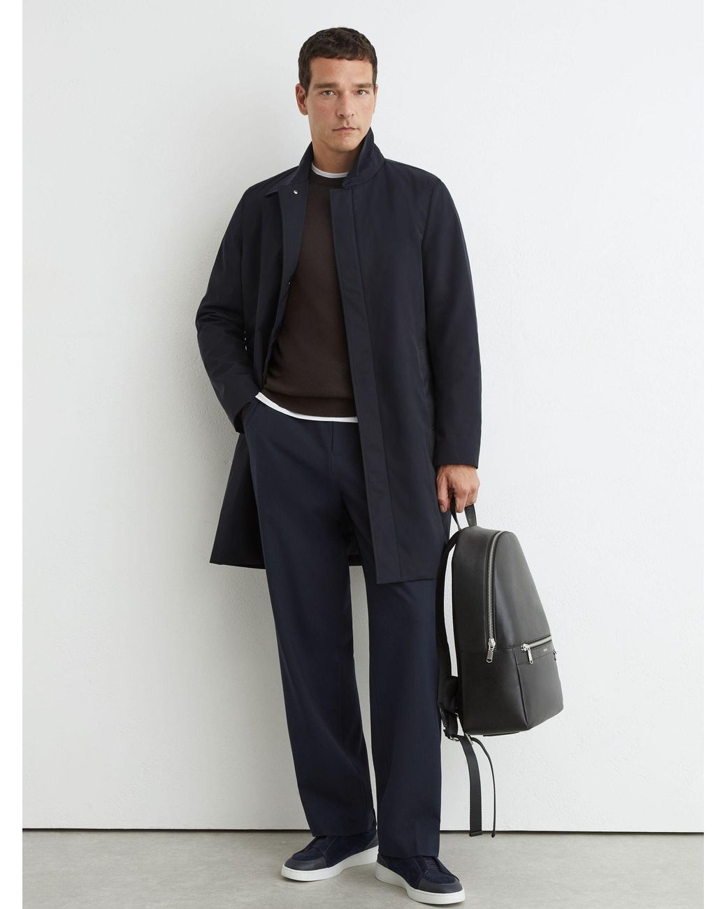 Reiss Blue Technical Long Zip-Through Jacket for men